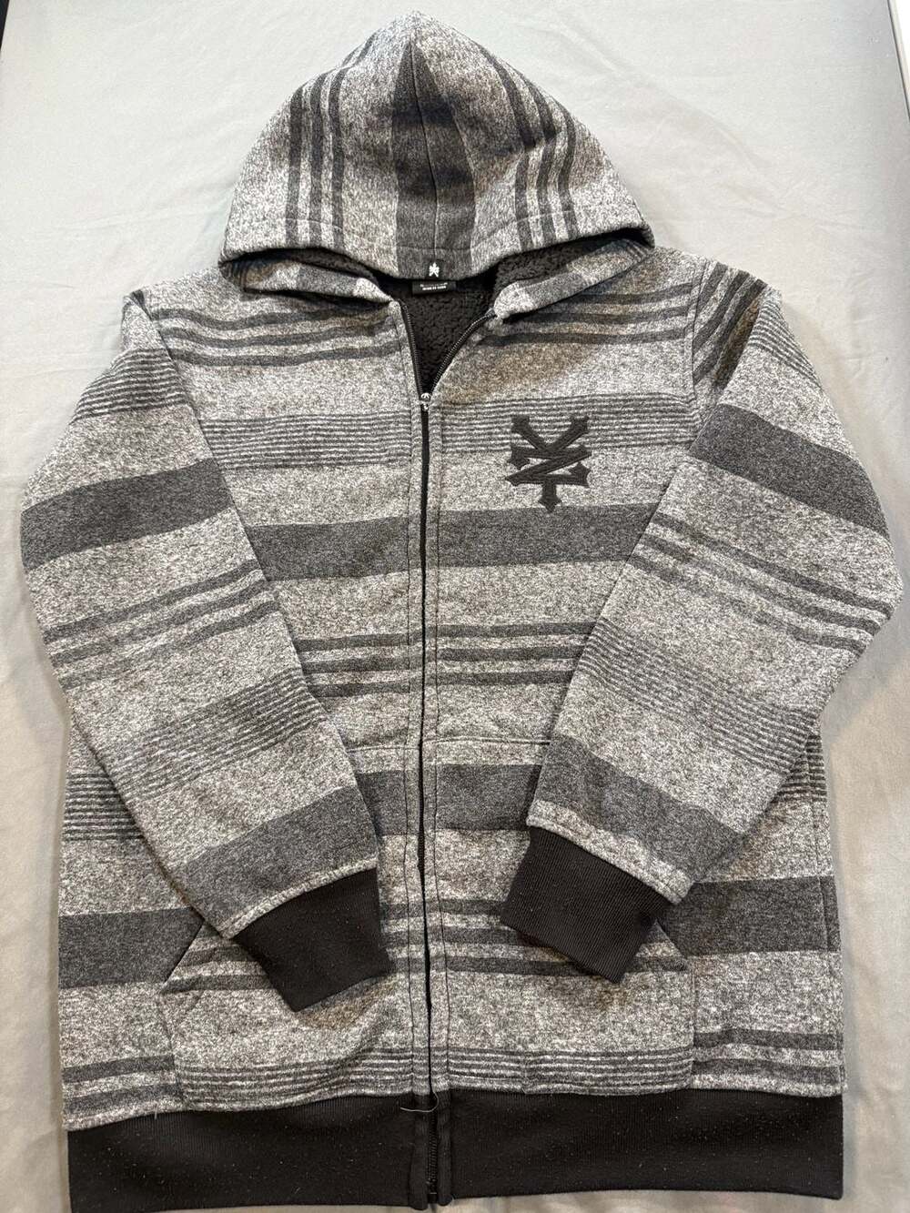 Zoo York Striped Sherpa Lined Zip Up Hoodie Size L/G (14/16)